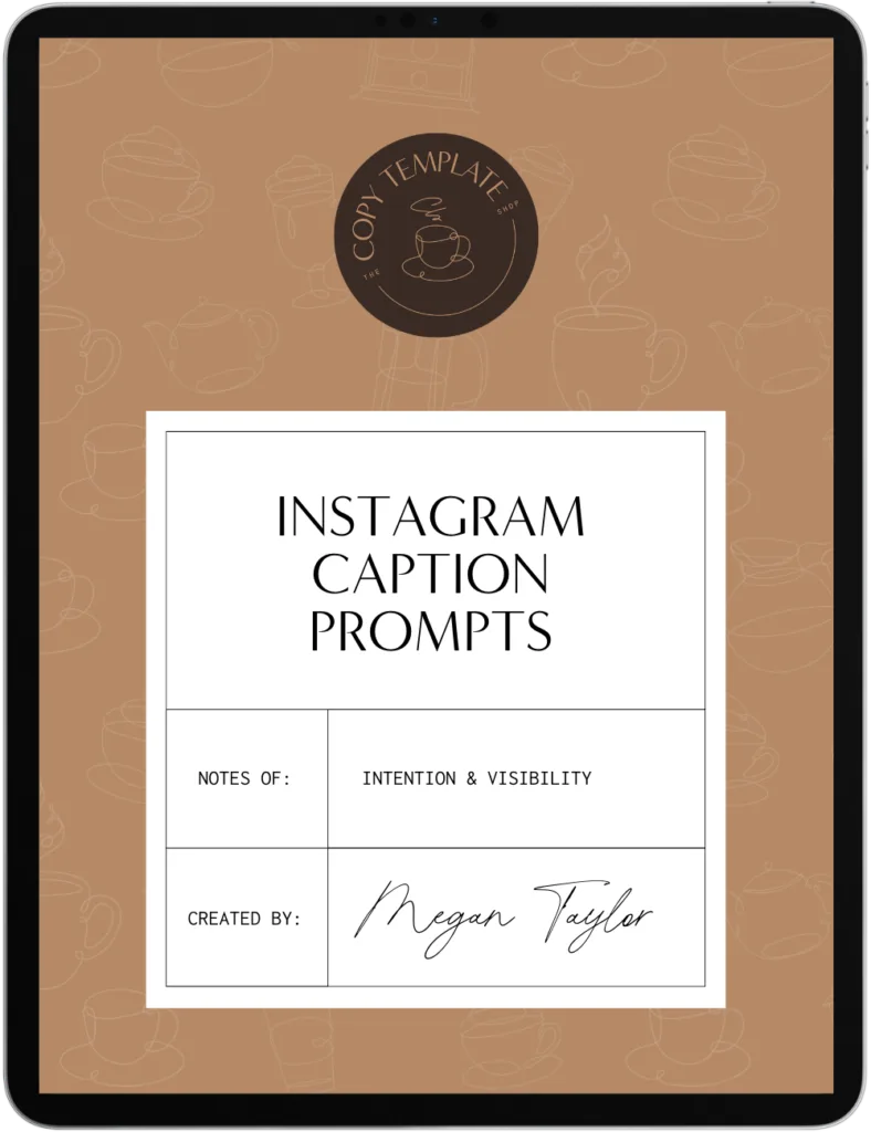 instagram caption prompts shown on a tablet