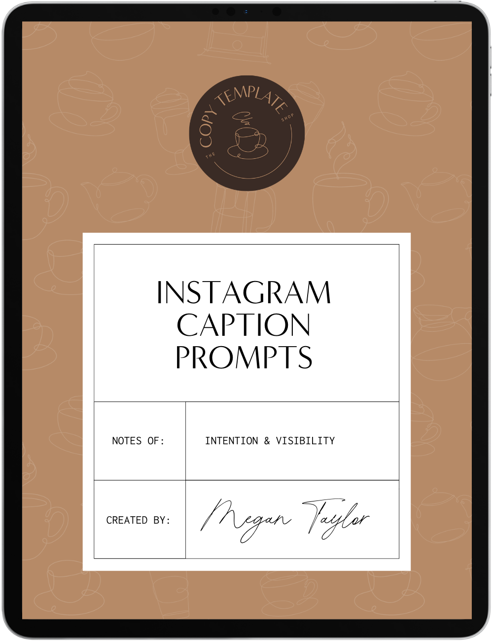 instagram caption prompts shown on a tablet