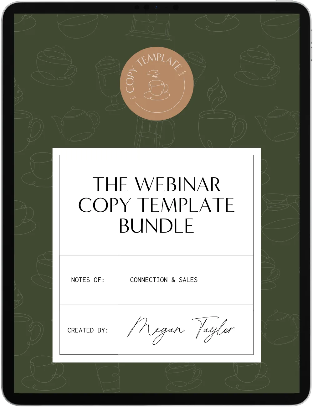 webinar copy templates shown on tablet