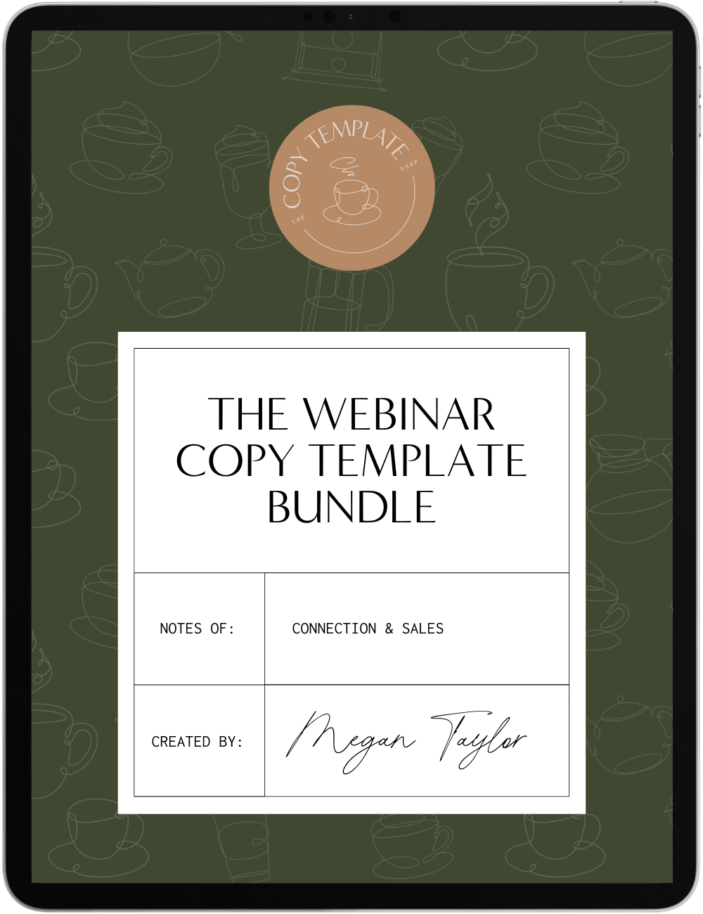 webinar copy templates shown on tablet