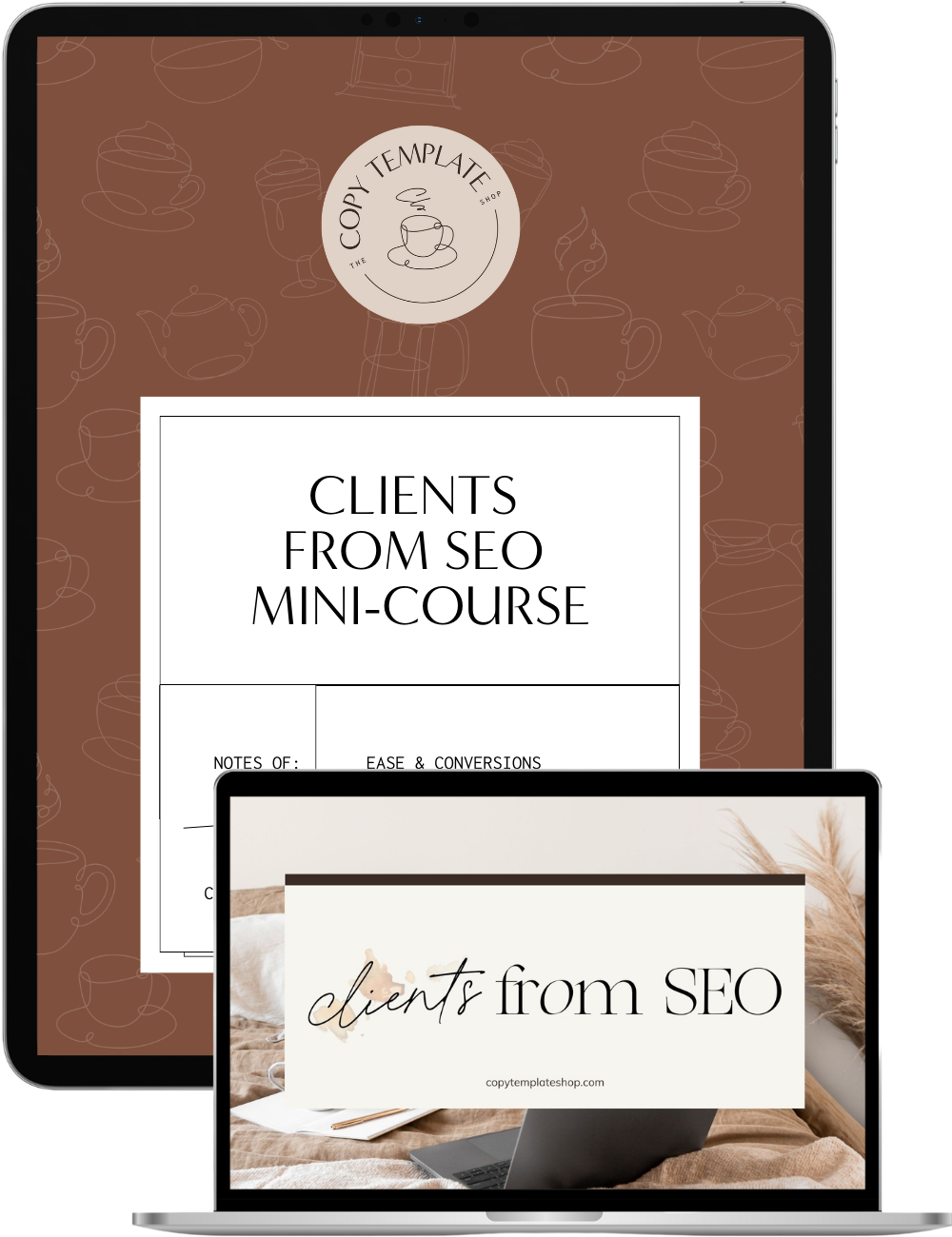 clients from seo mini course shown on tablet and laptop