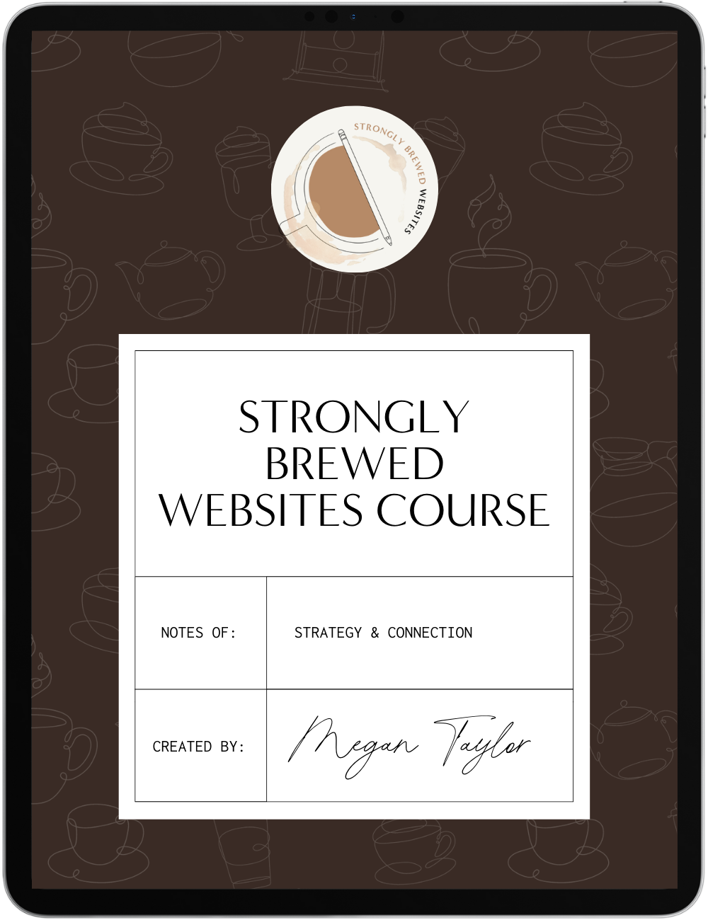strongly brewed websites copywriting course shown on tablet