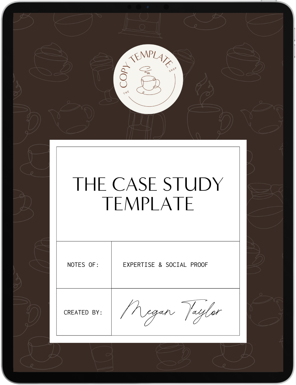 the case study copy template on a tablet