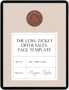 sales page copy template for low-ticket offers shown on tablet