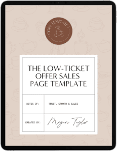 sales page copy template for low-ticket offers shown on tablet
