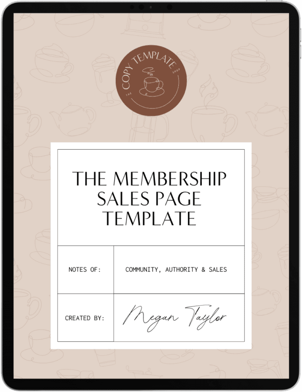 sales page copywriting template for membership programs shown on tablet