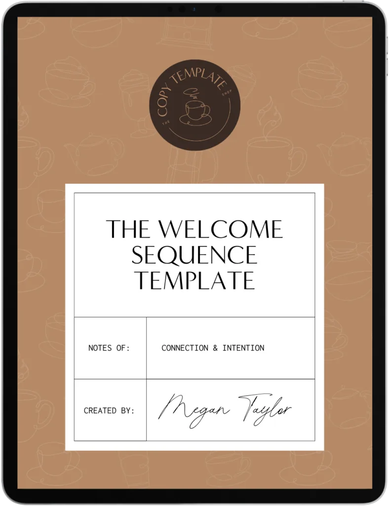 Welcome sequence email templates shown on a tablet