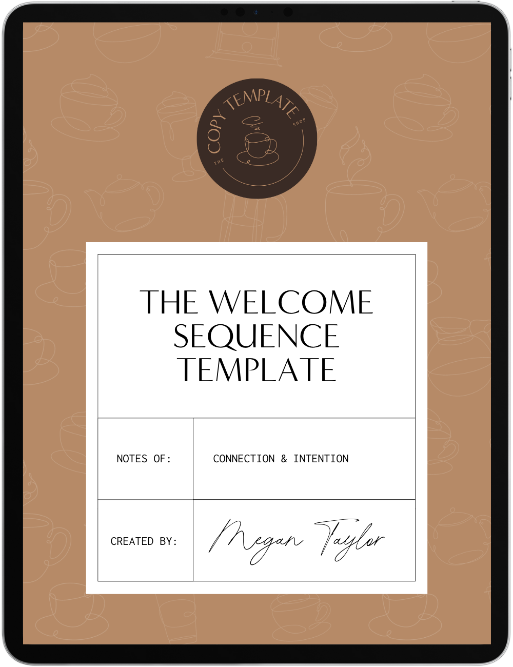 Welcome sequence email templates shown on a tablet