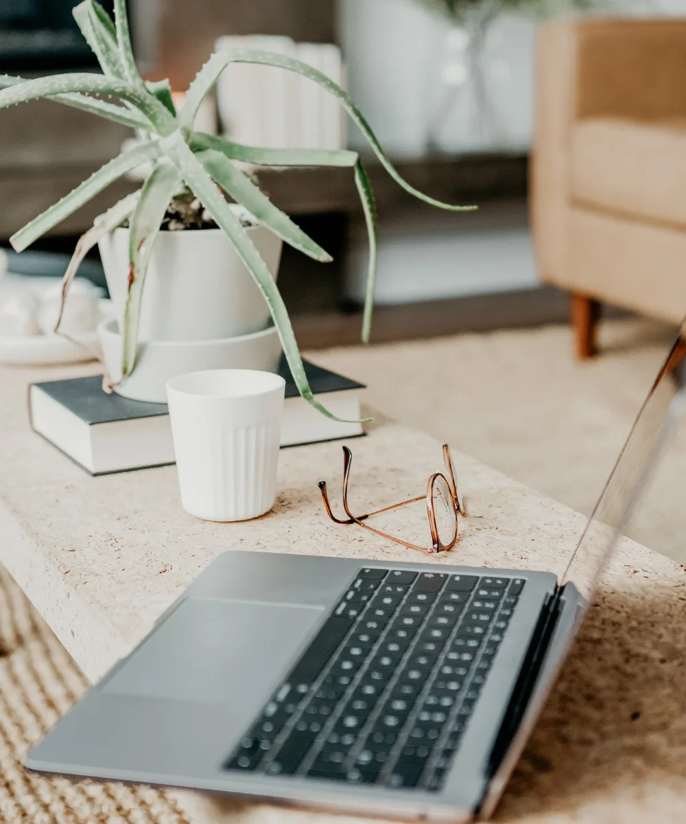 Clean desk workspace — structuring website copy for an online service provider