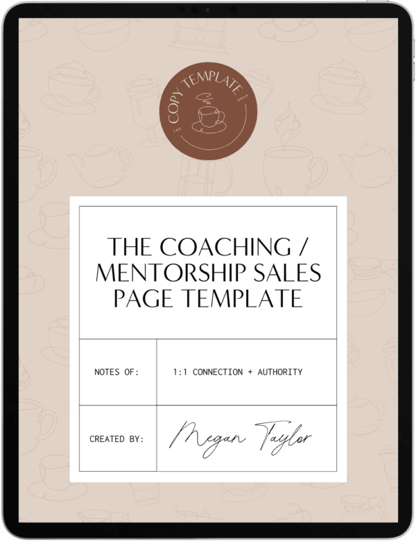 coaching sales page copy template shown on a tablet