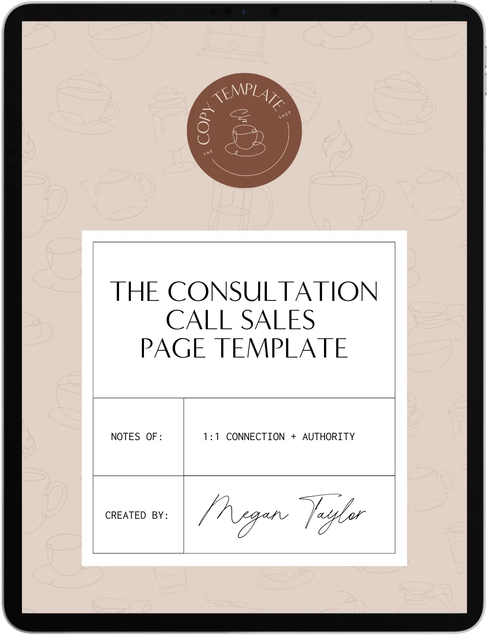 the paid consultation call sales page copy template shown on a tablet