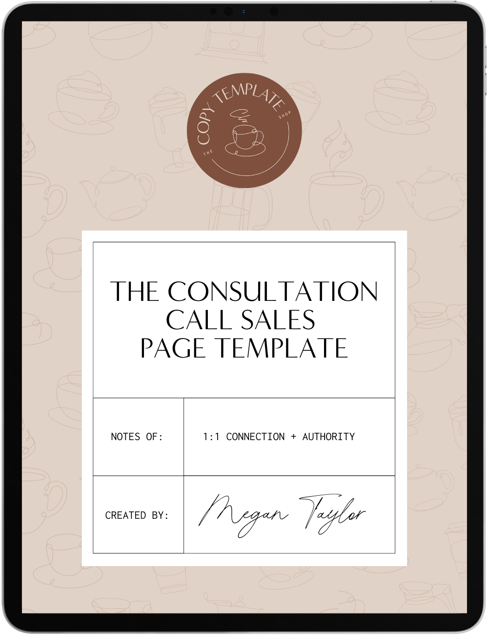 the paid consultation call sales page copy template shown on a tablet