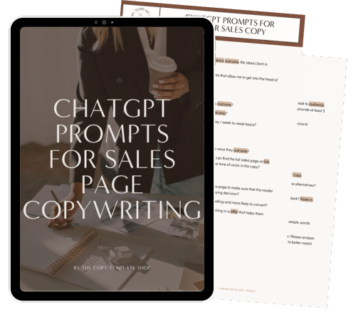 chatgpt prompts for sales page copywriting shown on tablet