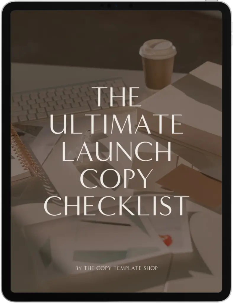 the ultimate launch copywriting checklist shown on a tablet