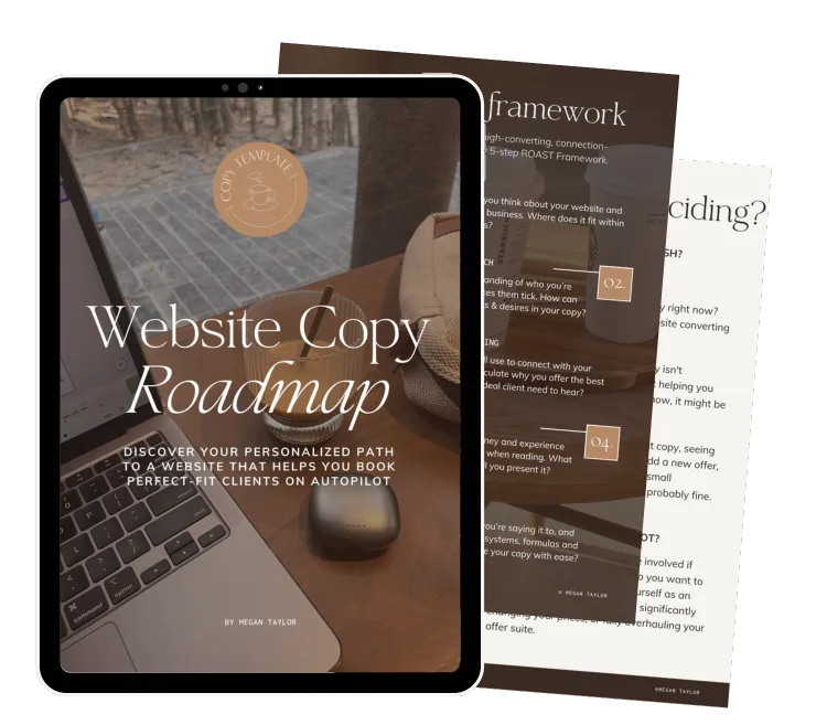 Free Website Copy Roadmap PDF guide displayed on a tablet