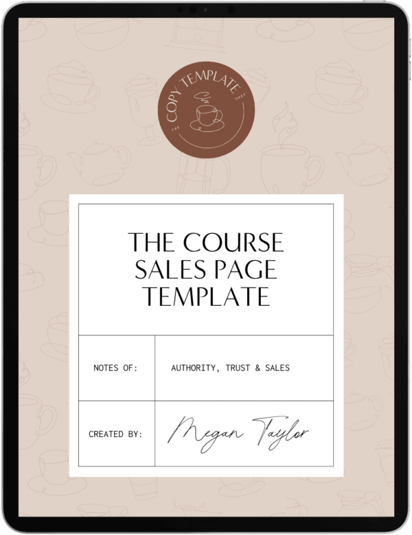 course sales page copy template shown on a tablet