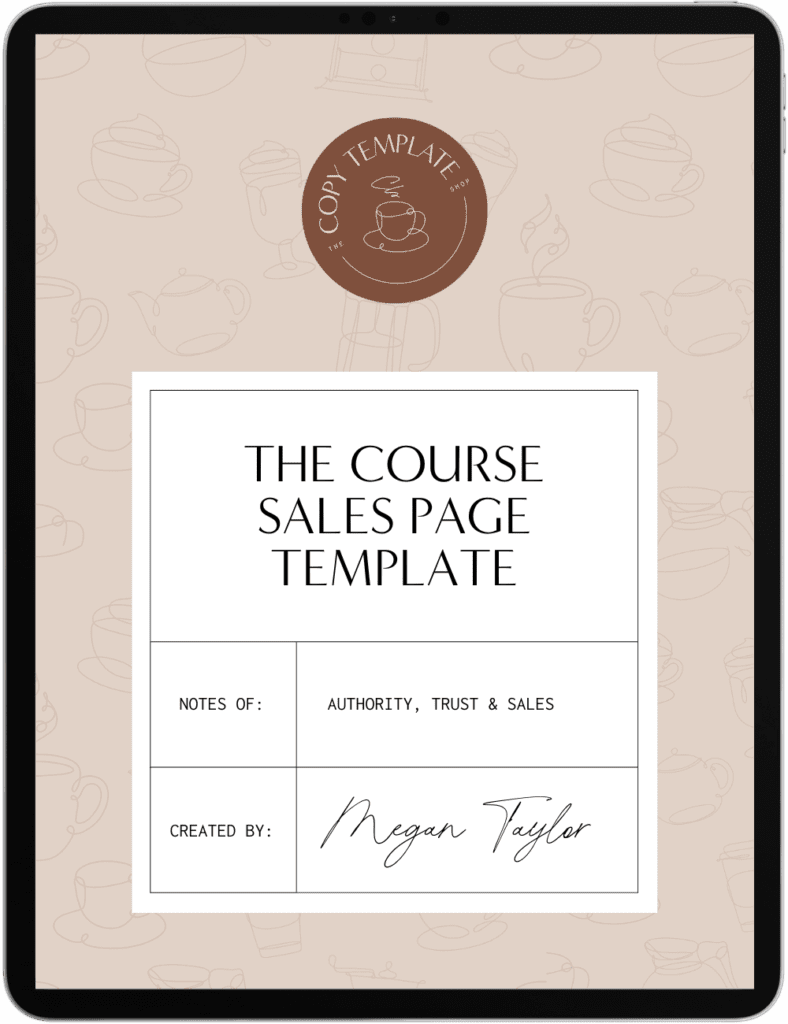 course sales page copy template shown on a tablet