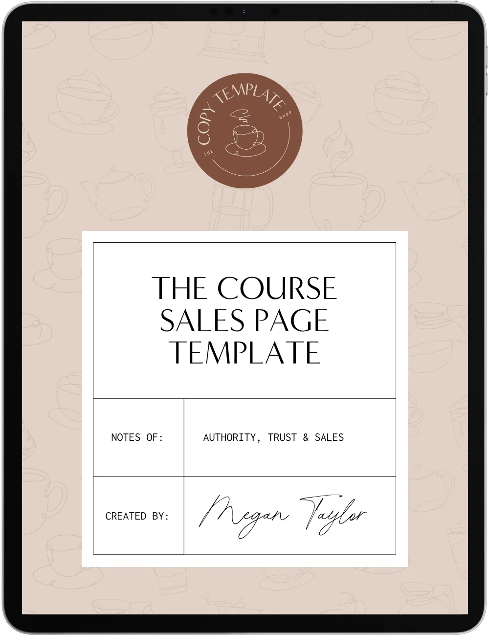 course sales page copy template shown on a tablet