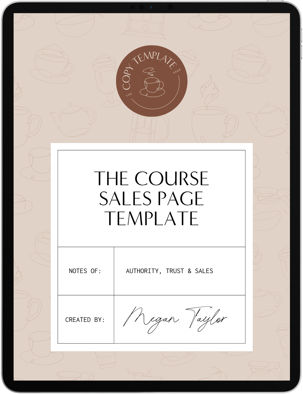 course sales page copy template shown on a tablet