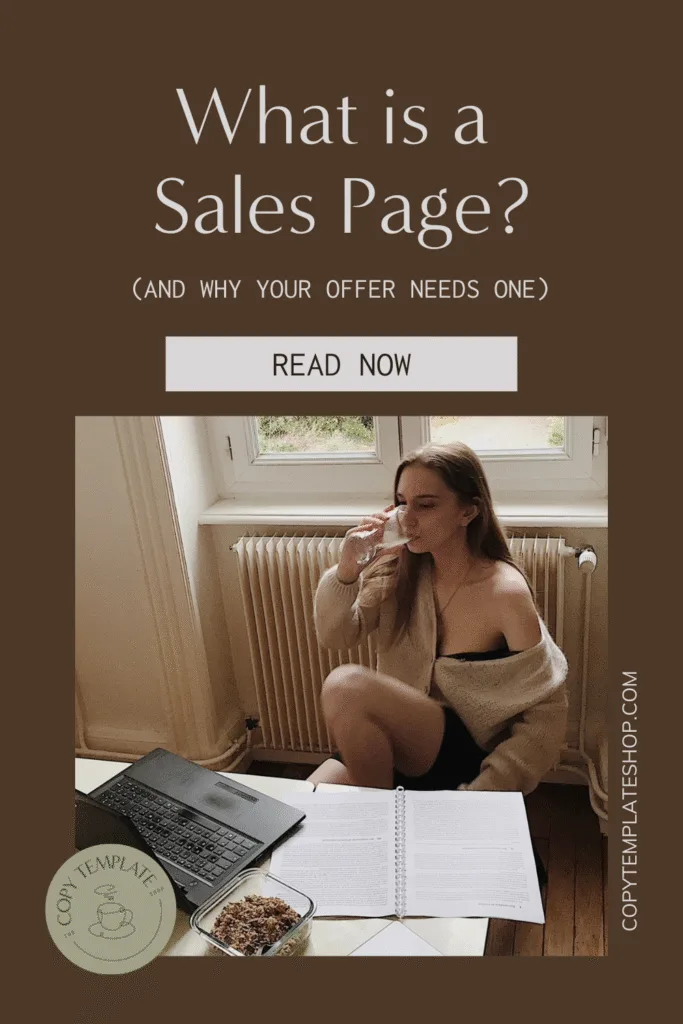 pinterest graphic for what is a sales page blog post from the copy template shop
