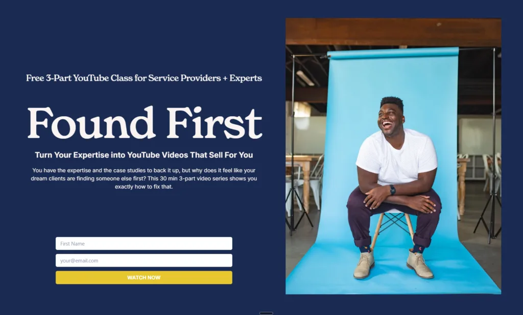 Jamar Digg's opt-in page for Found First, a 3-part video series on how to use YouTube videos to sell your offers
