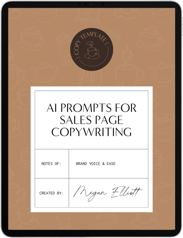 AI prompts for sales page copywriting on a tablet