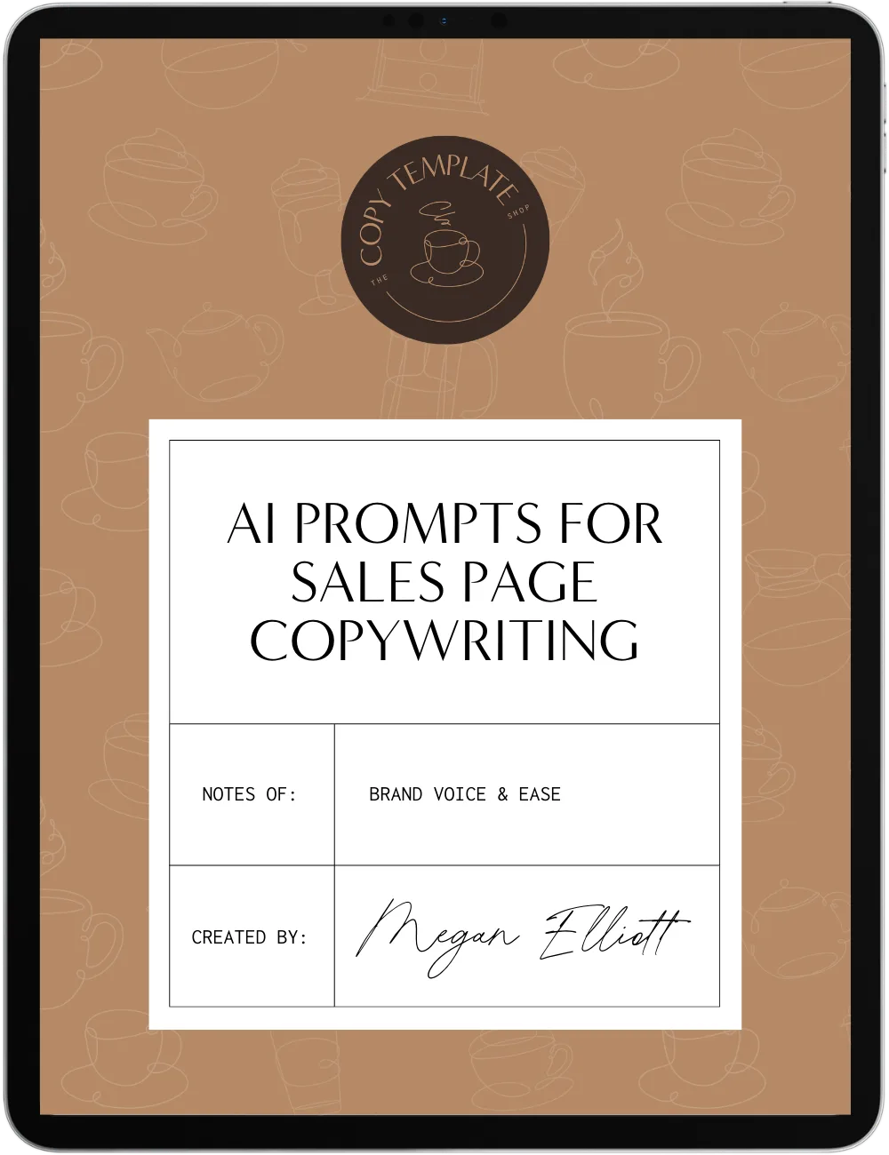 AI prompts for sales page copywriting on a tablet