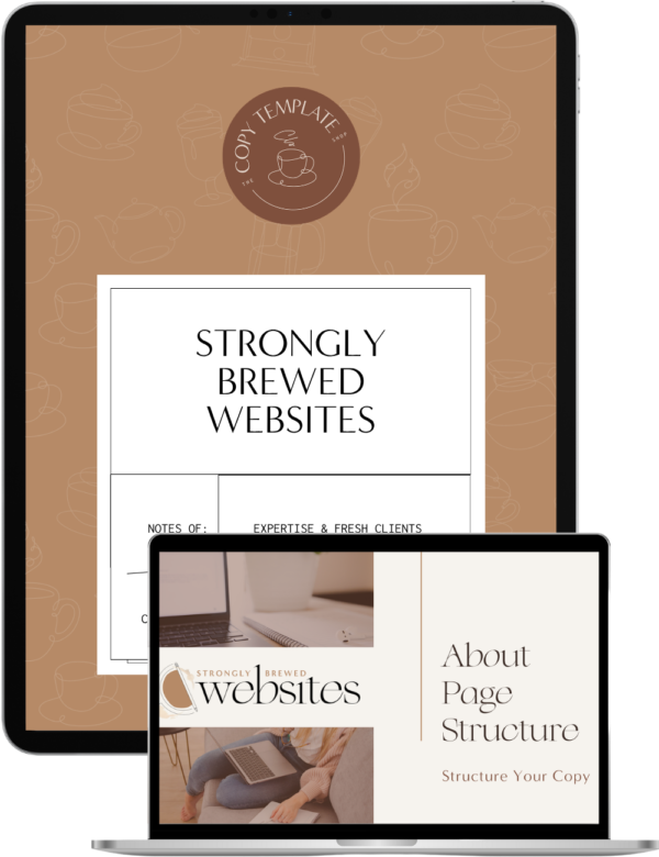 strongly brewed websites copywriting course shown on tablet