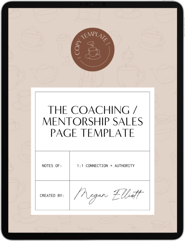 coaching sales page copy template shown on a tablet