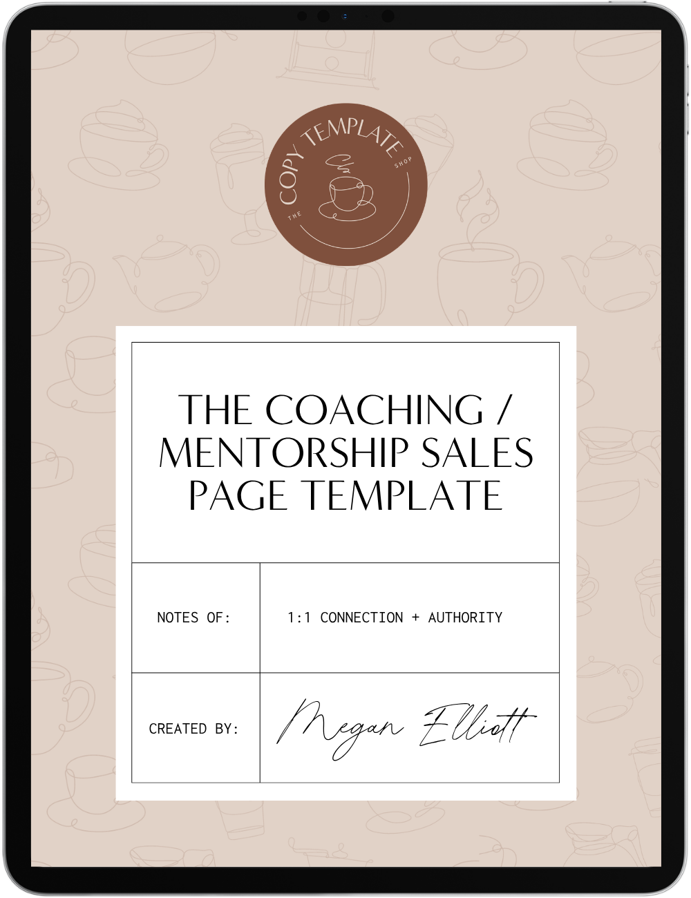 coaching sales page copy template shown on a tablet