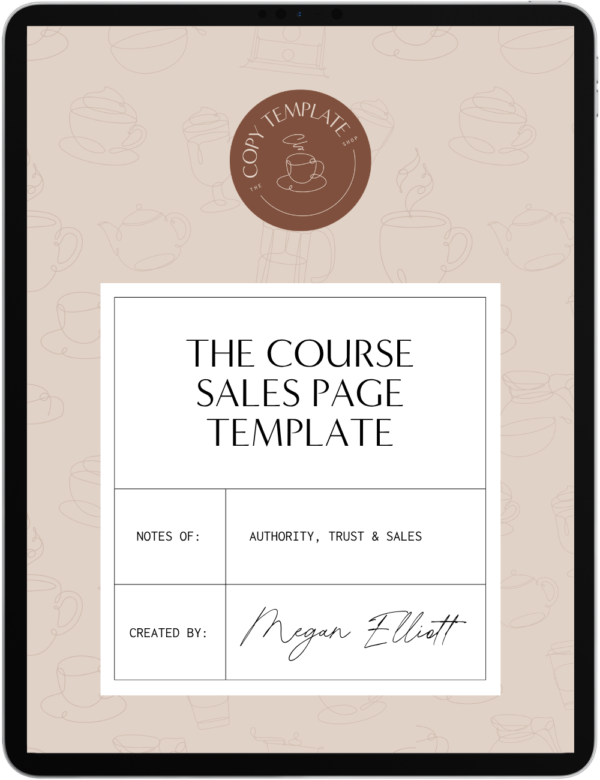 course sales page copy template shown on a tablet