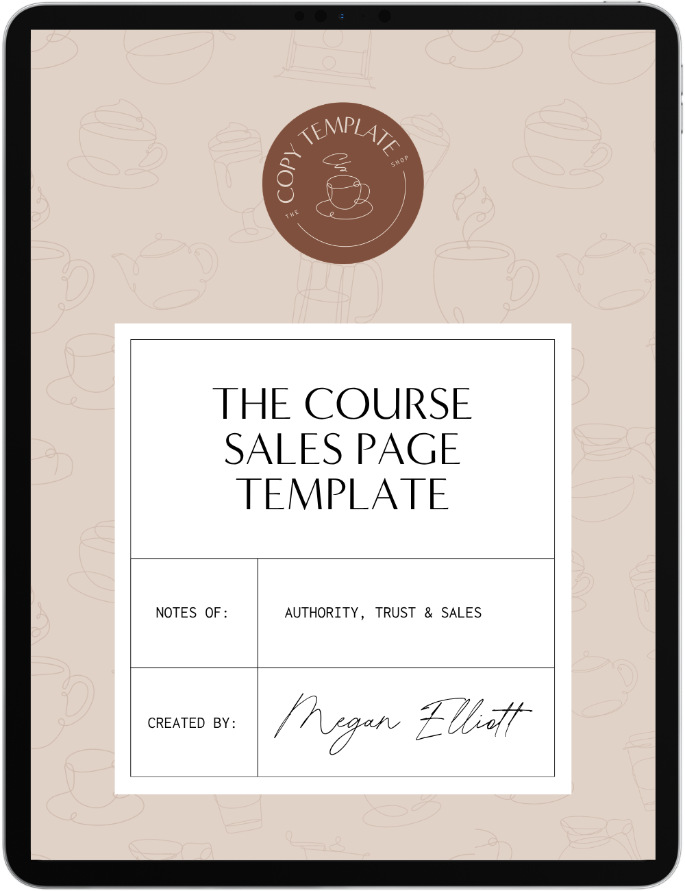 course sales page copy template shown on a tablet