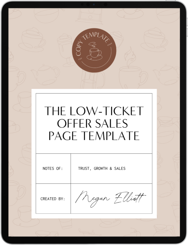 Sales Page Copy Template for Low-Ticket Offers shown on a tablet