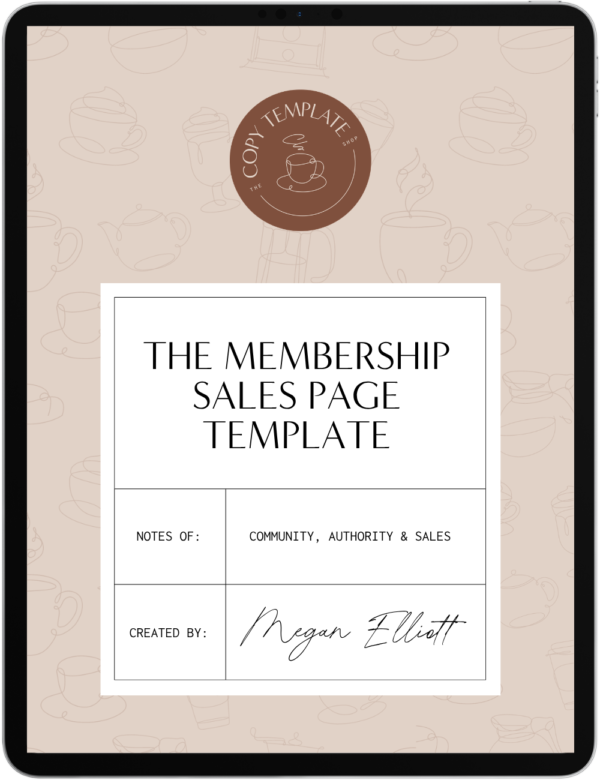 sales page copywriting template for membership programs shown on tablet