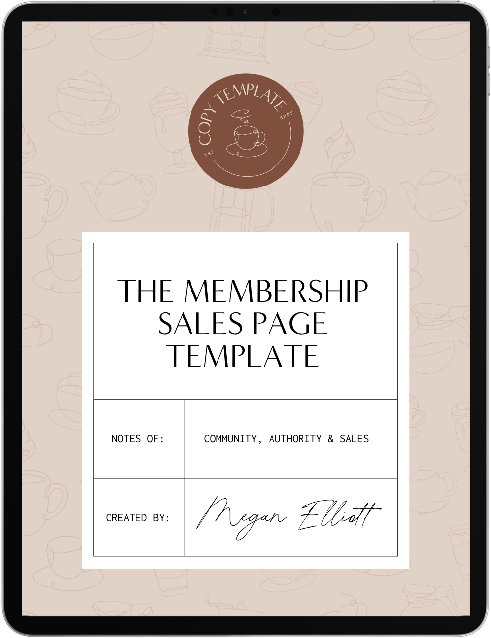 sales page copywriting template for membership programs shown on tablet