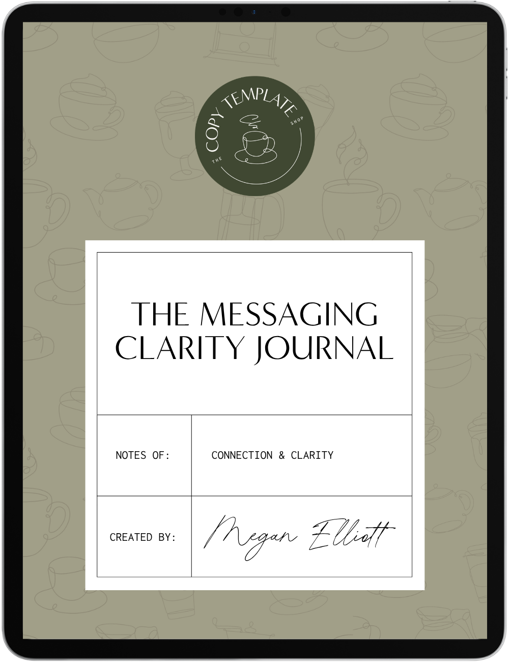 messaging strategy journal shown on a tablet