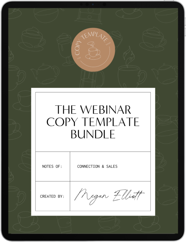 webinar copy templates shown on tablet