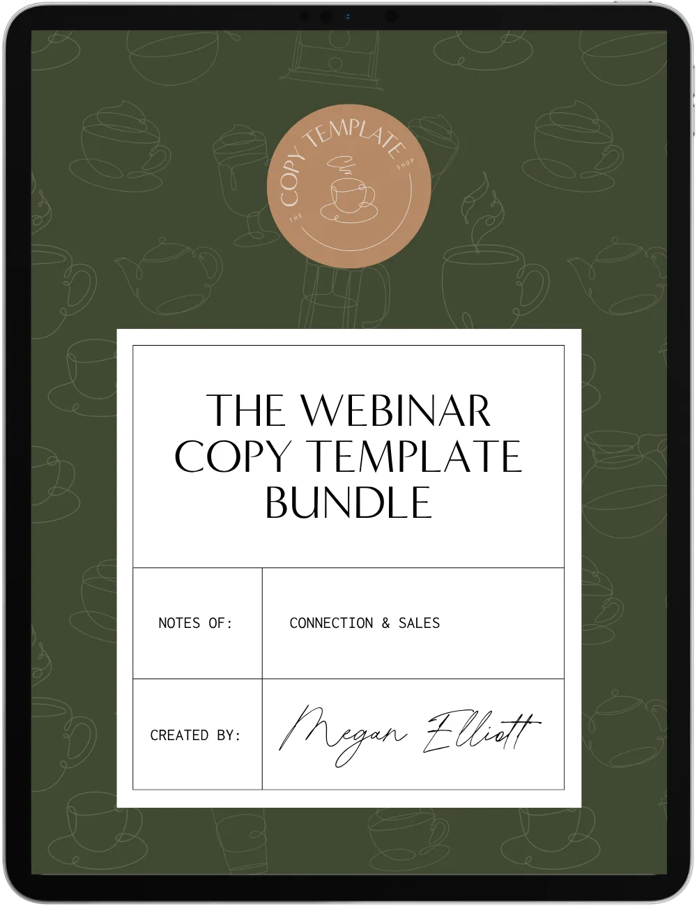 webinar copy templates shown on tablet
