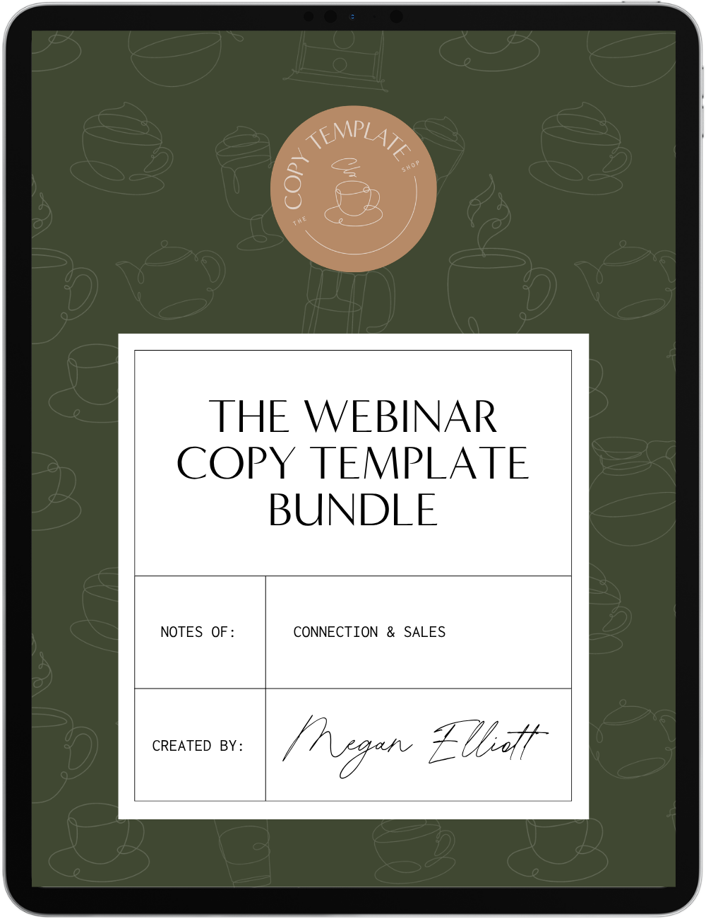 webinar copy templates shown on tablet