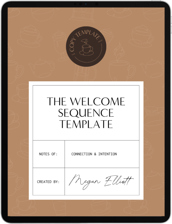 Welcome sequence email templates shown on a tablet