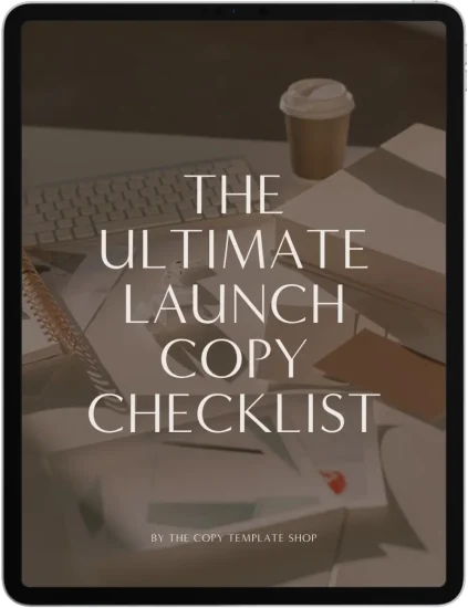 the ultimate launch copywriting checklist shown on a tablet